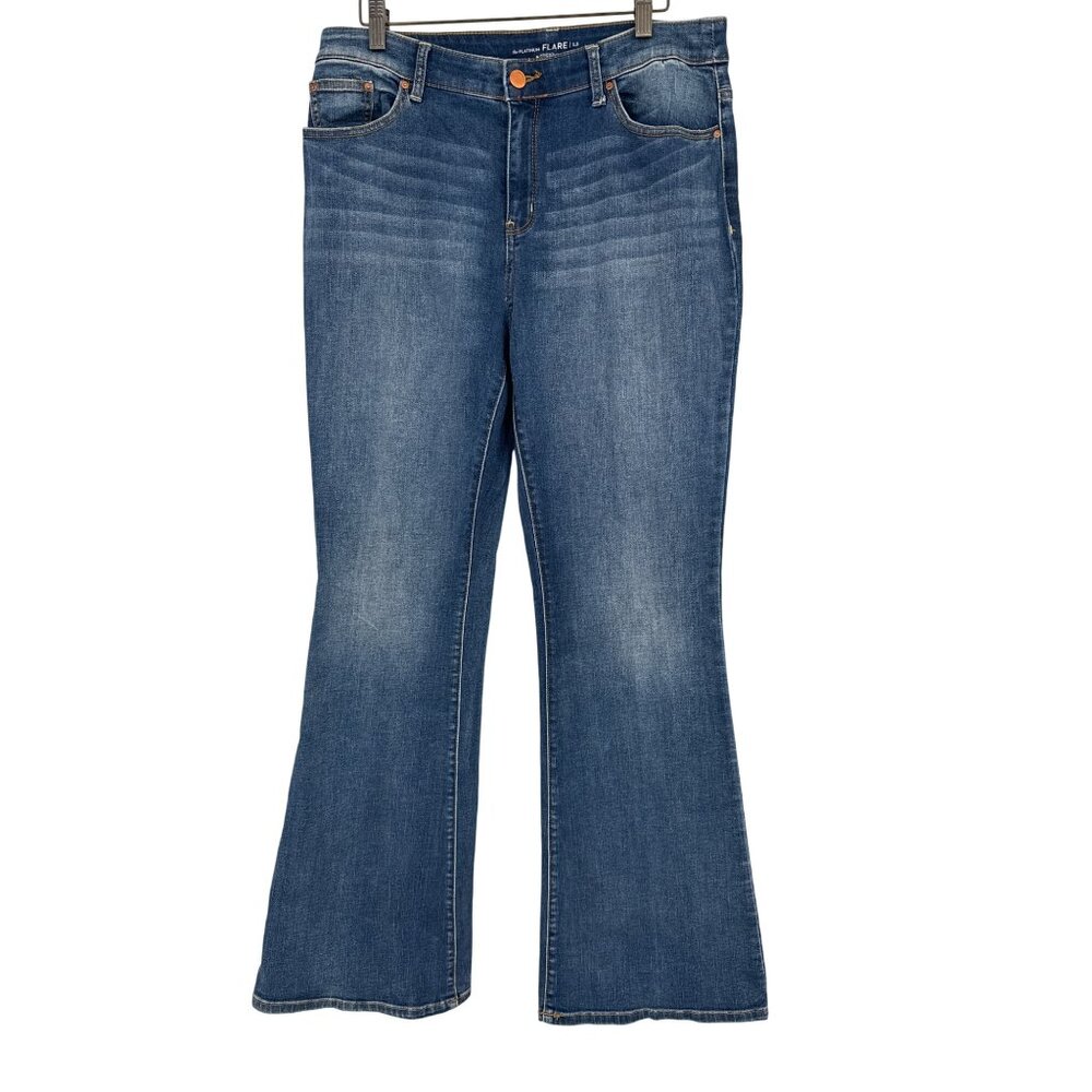 Chicos 1.5 Platinum Flare Jeans Size 10 Blue Denim Cotton stretch, medium wash